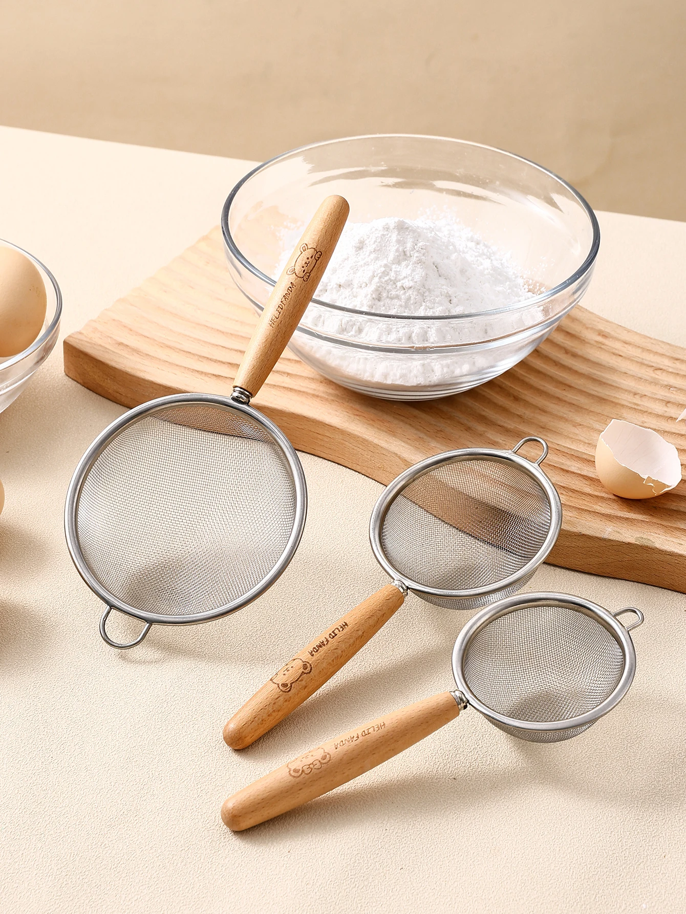 WORTHBUY Stainless Steel Residue Filter Spoon Wooden Handle Fine Mesh Colander For Soybean Milk Juice Kitchen Gadget Flour Sieve