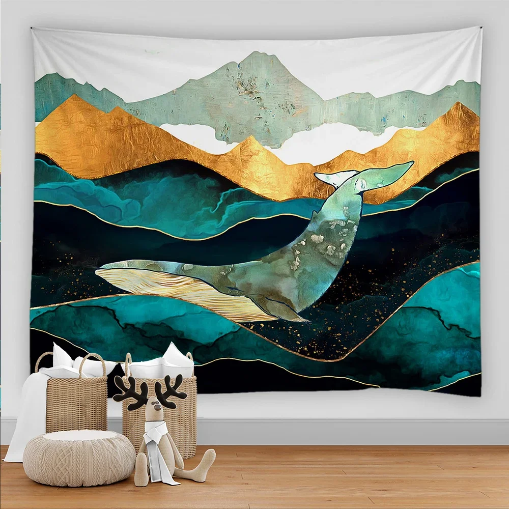 Japanese Style Wall Tapestry Abstract Painted Sunset Mountain Forest Hippie Mandala Tapestries Landscape Wall Hanging Carpet