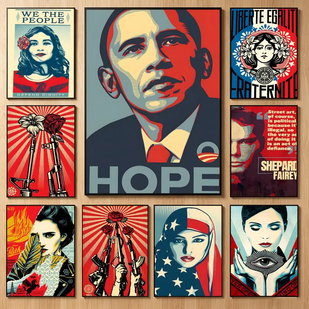 Street Artist Shepard Fairey Poster Classic Self-Adhesive PP Wall Sticker for Living Room Bar Decor Gift