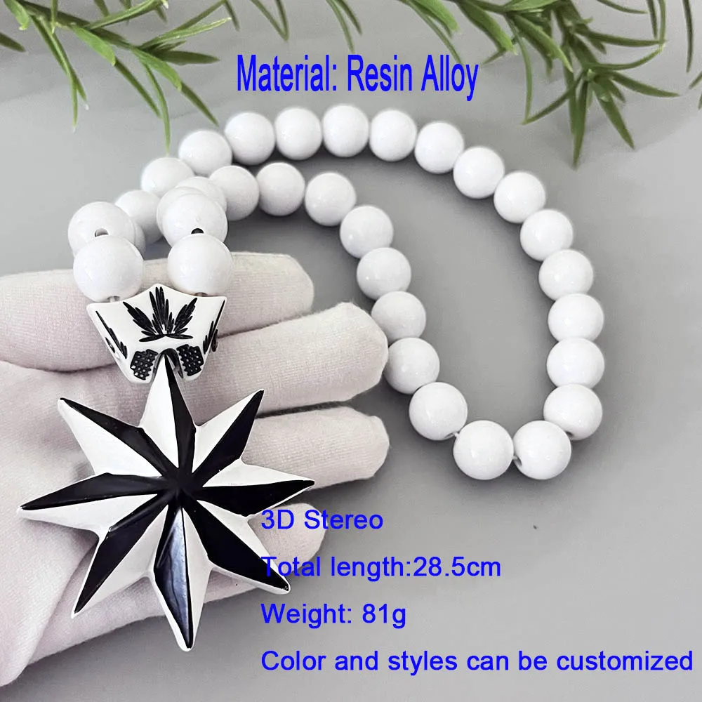 GS71 Octagonal Star Resin Paintings White Black Decoration Exquisite Beads Decorate 3D Three-Dimensional Two-Color Car Pendants