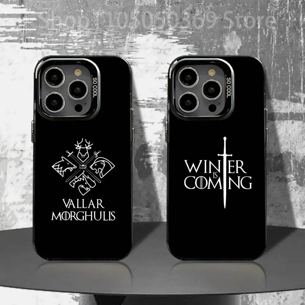 

V-Valar M-Morghulis Logo Phone Case For iPhone 16,15,14,13,12,11,Pro,XS,Max,Plus,Mini,SE4,E Black Matte Shockproof Cover