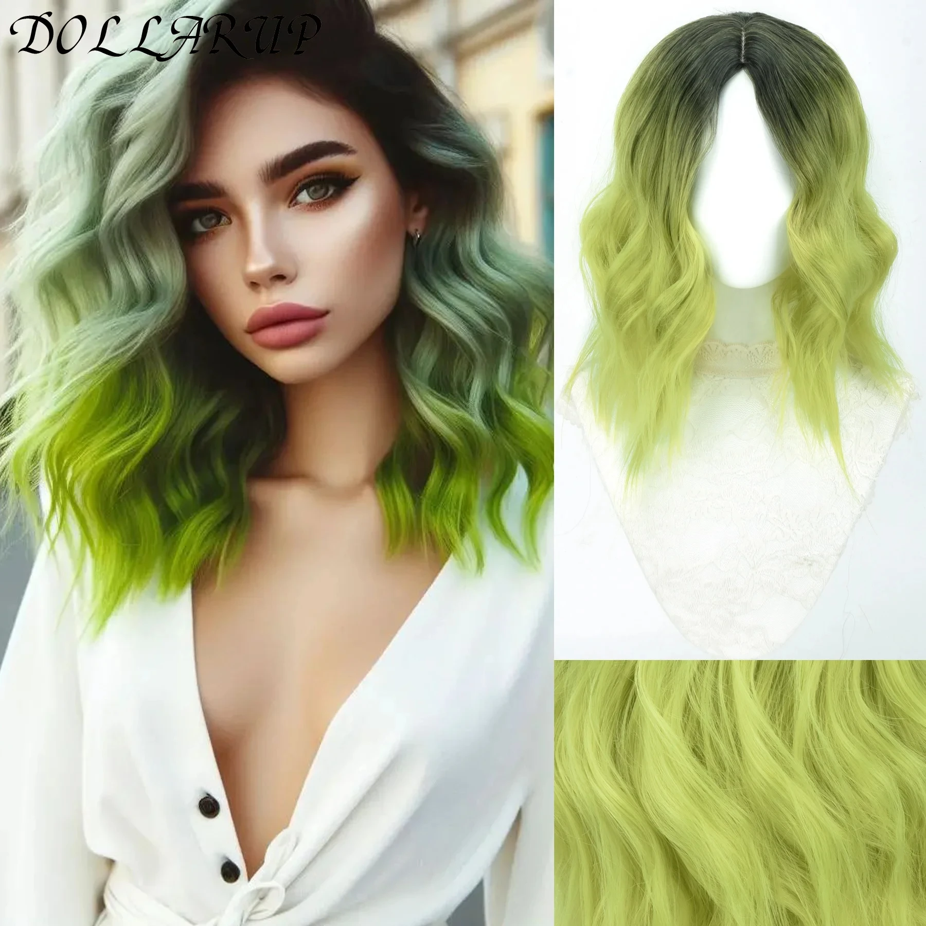 

JKL Ombre Зеленый Вьющийся Боб Парики для Женщин Короткие Волнистые Вьющиеся Темные Корни Термостойкие Синтетические Красочные Боб Часть Дня Святого Патрика