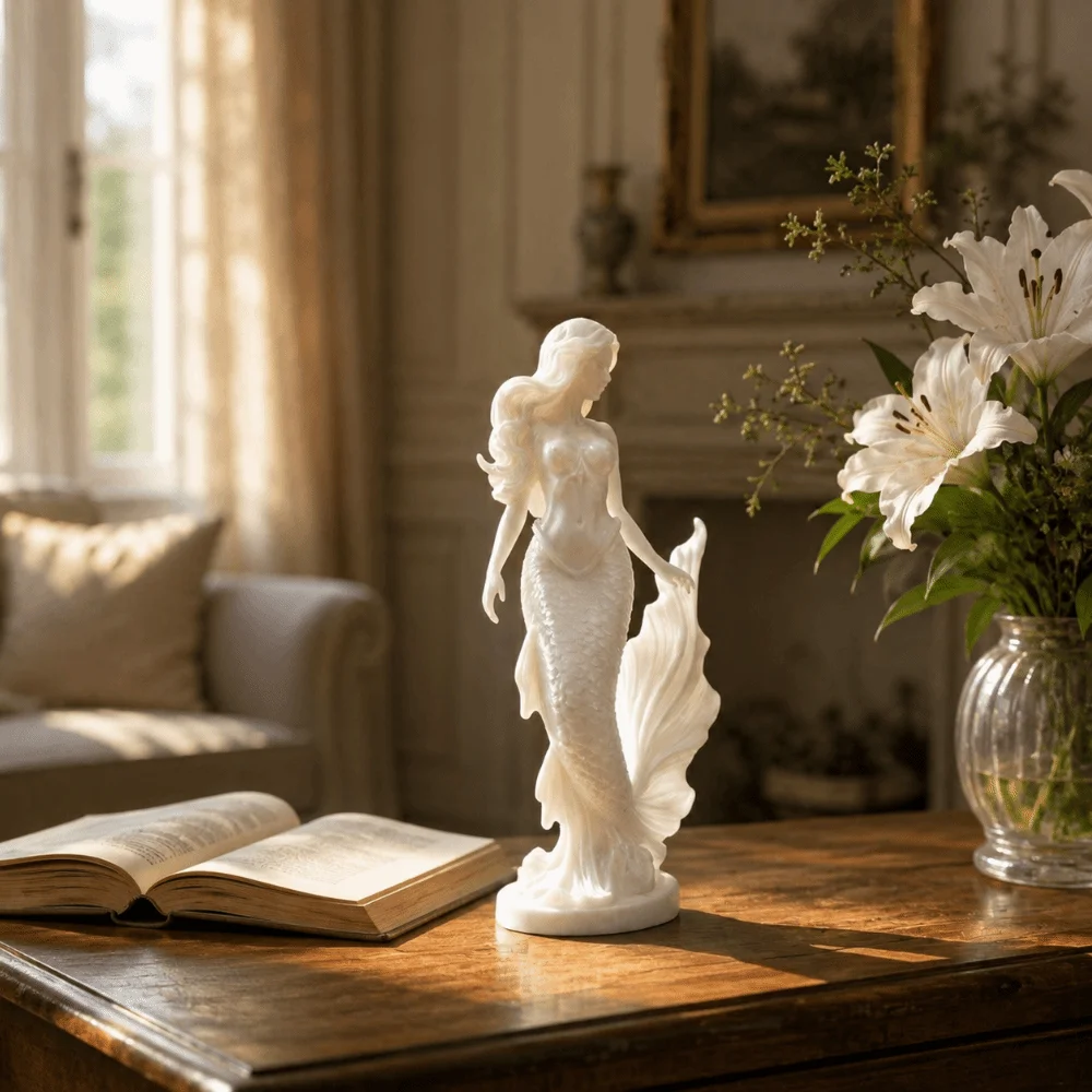 Exquisite 3D Printed Mermaid Statue Sculpture Ocean Theme Home Decoration Fairy Desktop Ornaments Office