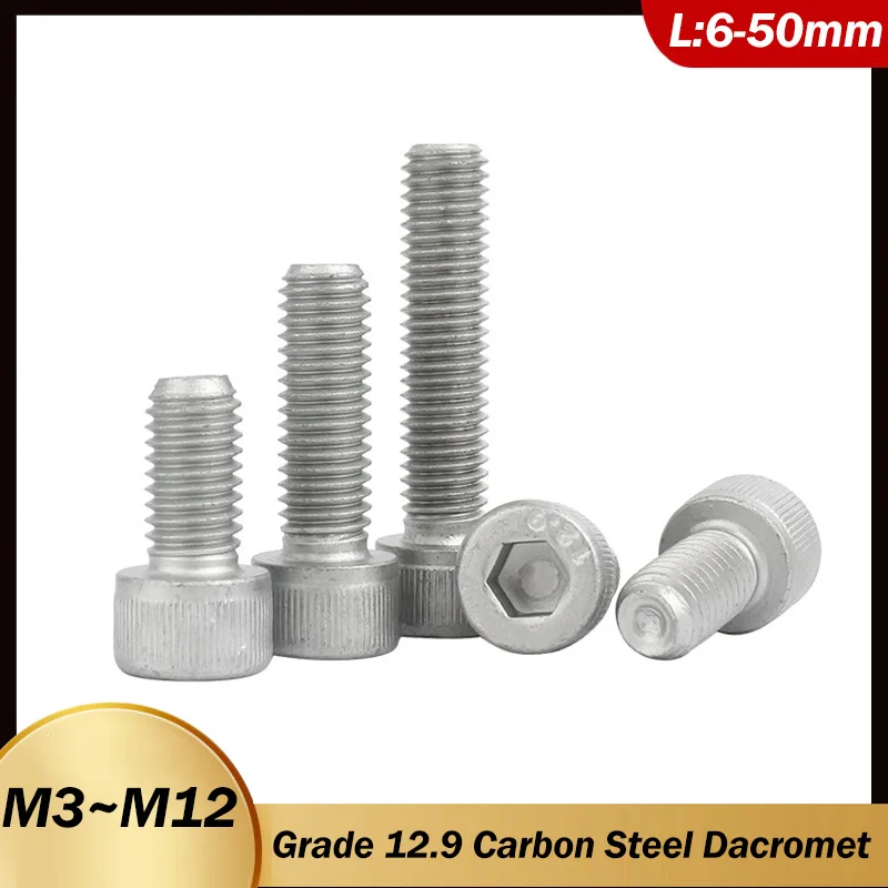 M3 M4 M5 M6 M8 M10 M12 Grade 12.9 Carbon Steel Dacromet Hexagon Hex Socket Cap Allen Head Bolt Screw L:6-50mm