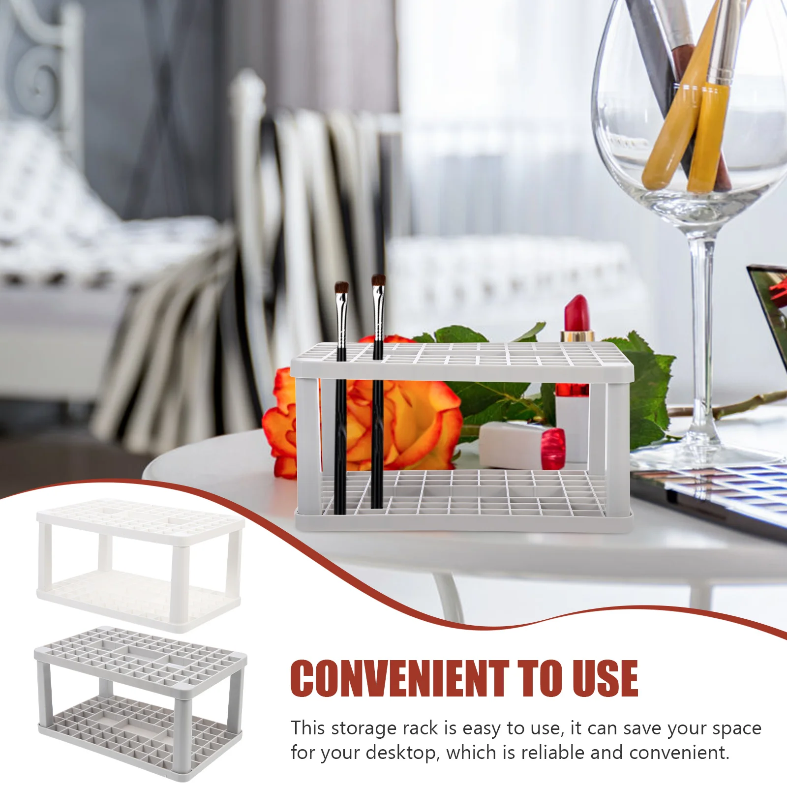 

2pcs Makeup Brush Holder Storage Rack Brush Organizer Stand For Pencils Paint Brushes Large Capacity Space Saving