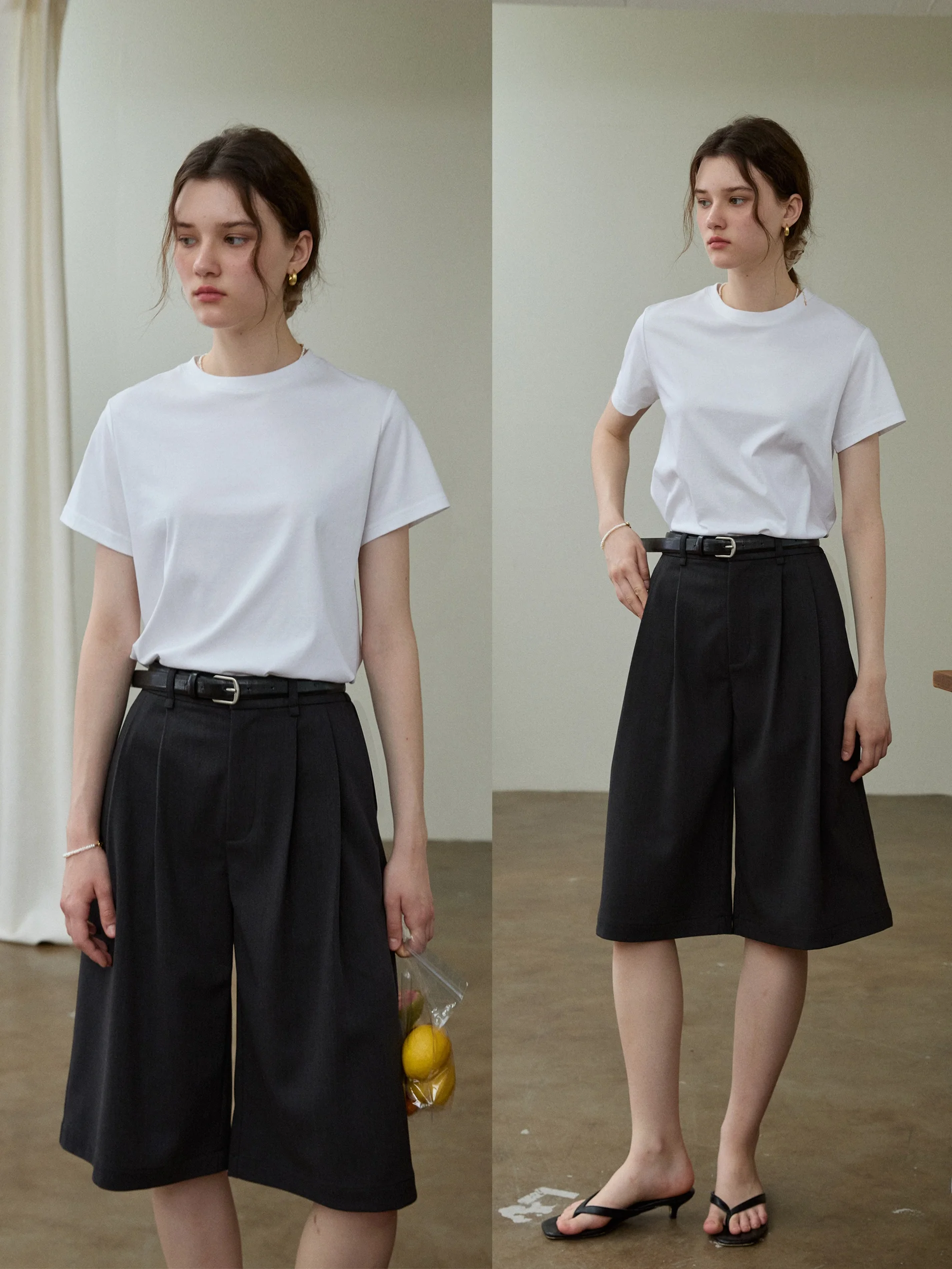 Classic round Neck Short Sleeve T-Shirt Women's Loose Fit Pure Cotton Shoulder Width Regular Length Summer Top White Versatile
