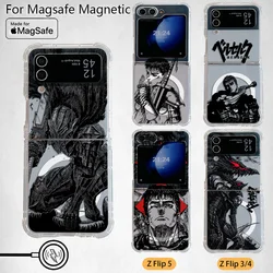 New Anime Berserk Guts Magsafe Magnetic Phone Case for Samsung Galaxy Z Flip 3 4 Z Flip 5 6 Z 5G Soft Transparent Back Cover