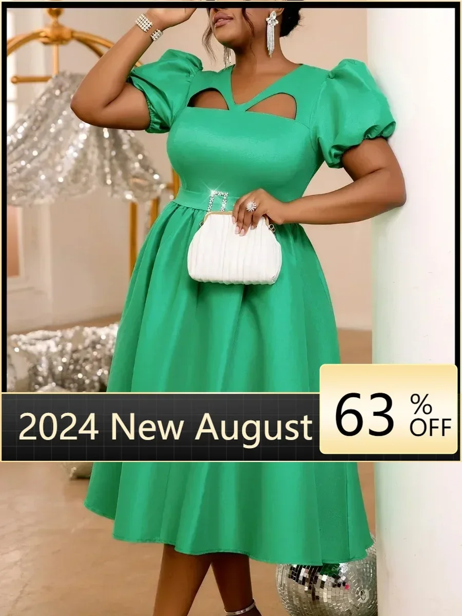 

Elegant Party Dresses for Women A Line Short Sleeves Cut Out Chest Diamond Buckle Occasion African Wedding Guest New Homecoming