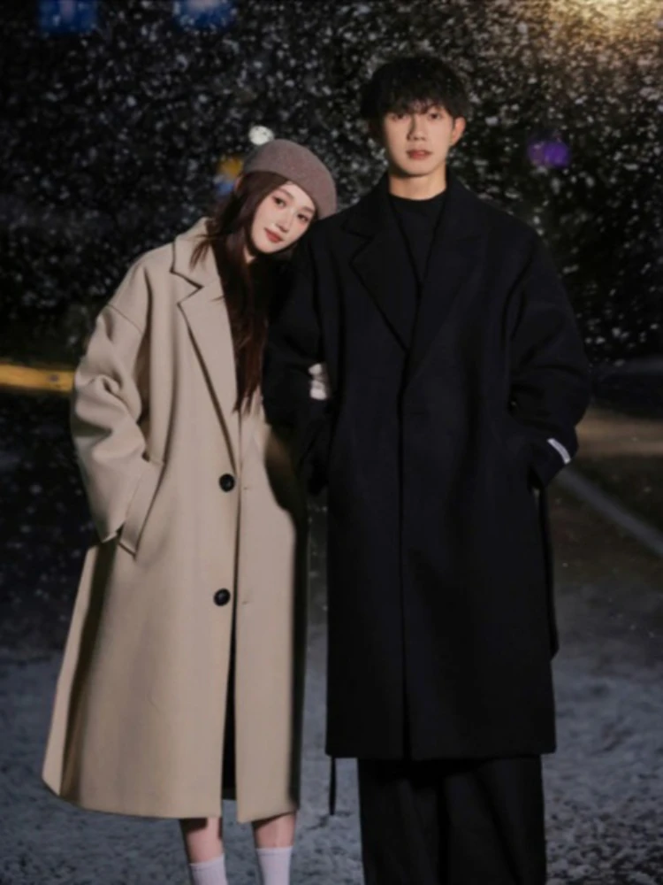 

Korean Style Woolen Trench Coat with Extended Length Premium Thermal Insulation Outerwear for Men Stylish Over Knee Coat