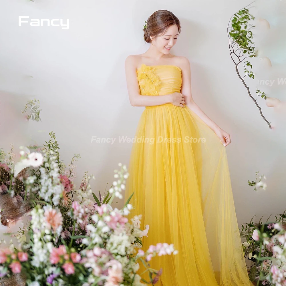 

Fancy Fairy Strapless A Line Wedding Dress Sleeveless Soft Tulle Bridal Gown Floor Length Bridal Dresses Corset Back