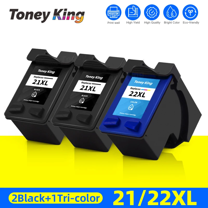 TONEY KING 21 22 Ink Cartridge Replacement for HP 21 22 XL For HP21 22XL Ink Cartridge For HP Deskjet F2180 F2280 F4180 Printer