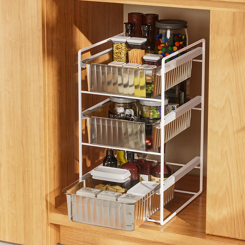 Kitchen Storage Rack Floor To Floor Under Sink Storage Rack Household Layered Cabinet Rack Multifunctional Pull Out Sink Storage