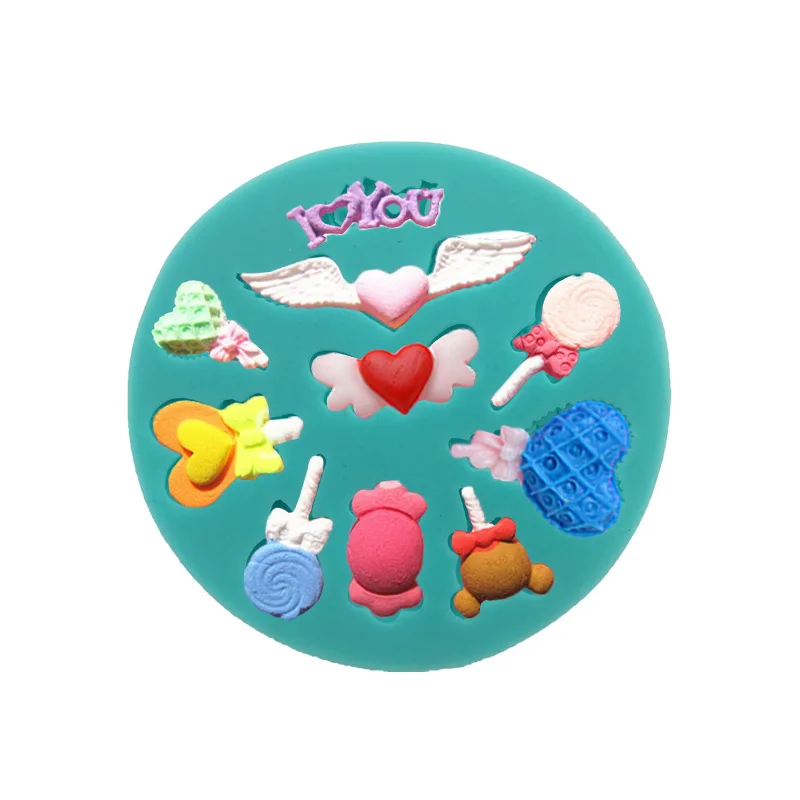 Love Series Lollipop Fondant Silicone Mold Heart Wings Feather Chocolate BakingdiyFondant Tool