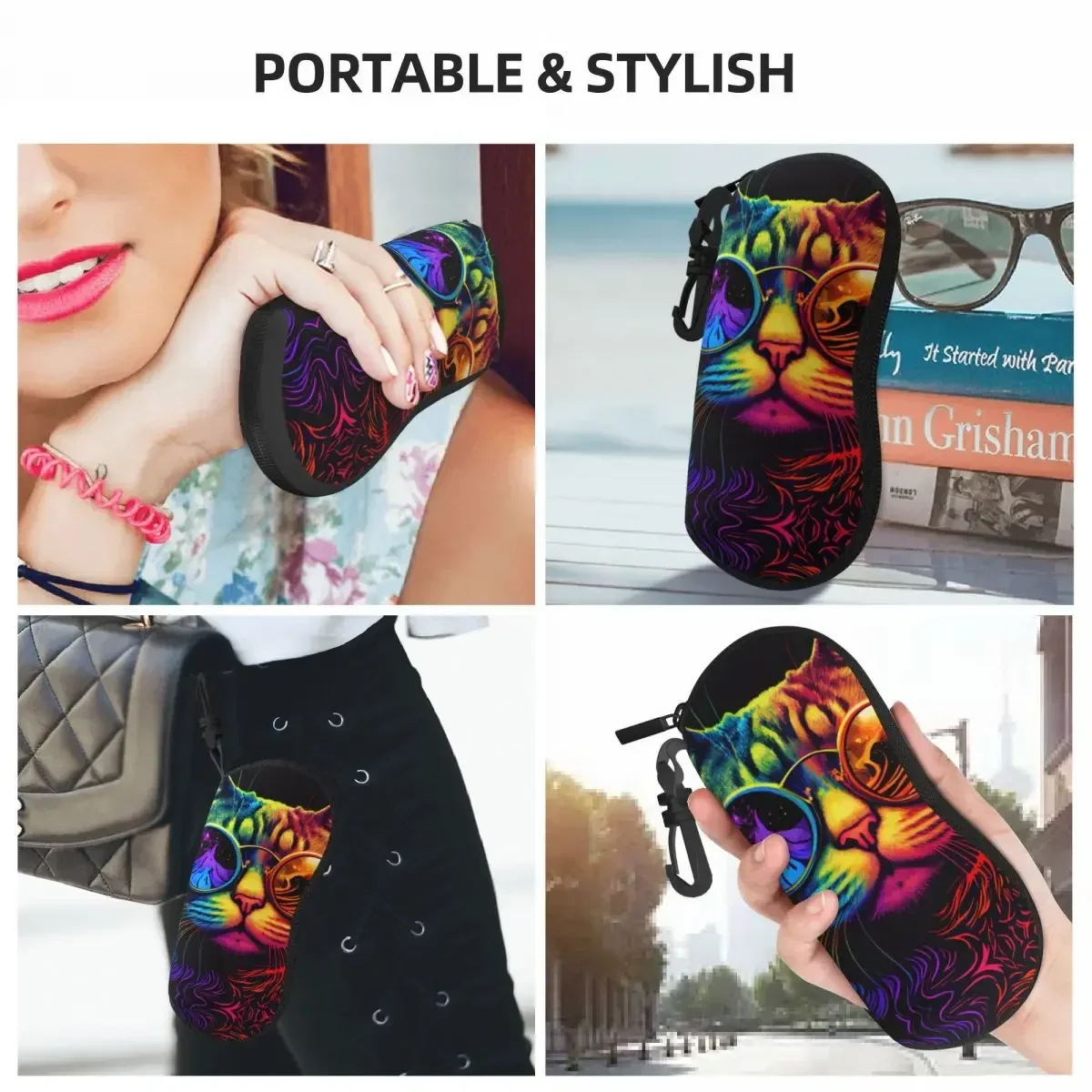 Cool Cat Glasses Case Colorful Aniaml Print Portable Sunglasses Pouch Men Women Travel  Box Trend Eyewear