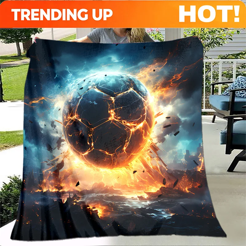 Customize 1pc Cozy Football Storm Print Blanket - Lightweight Flannel Throw For Sofa, Bed, Travel, Camping, Livingroom, Office,