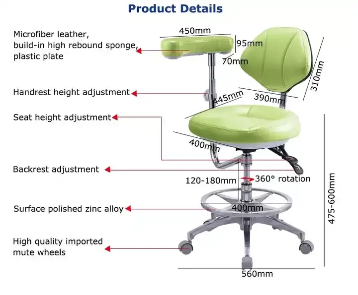High Quality Standard Adjustable PU Leather Doctors Assistant Mobile Chair Dental Stool for Dentist Use