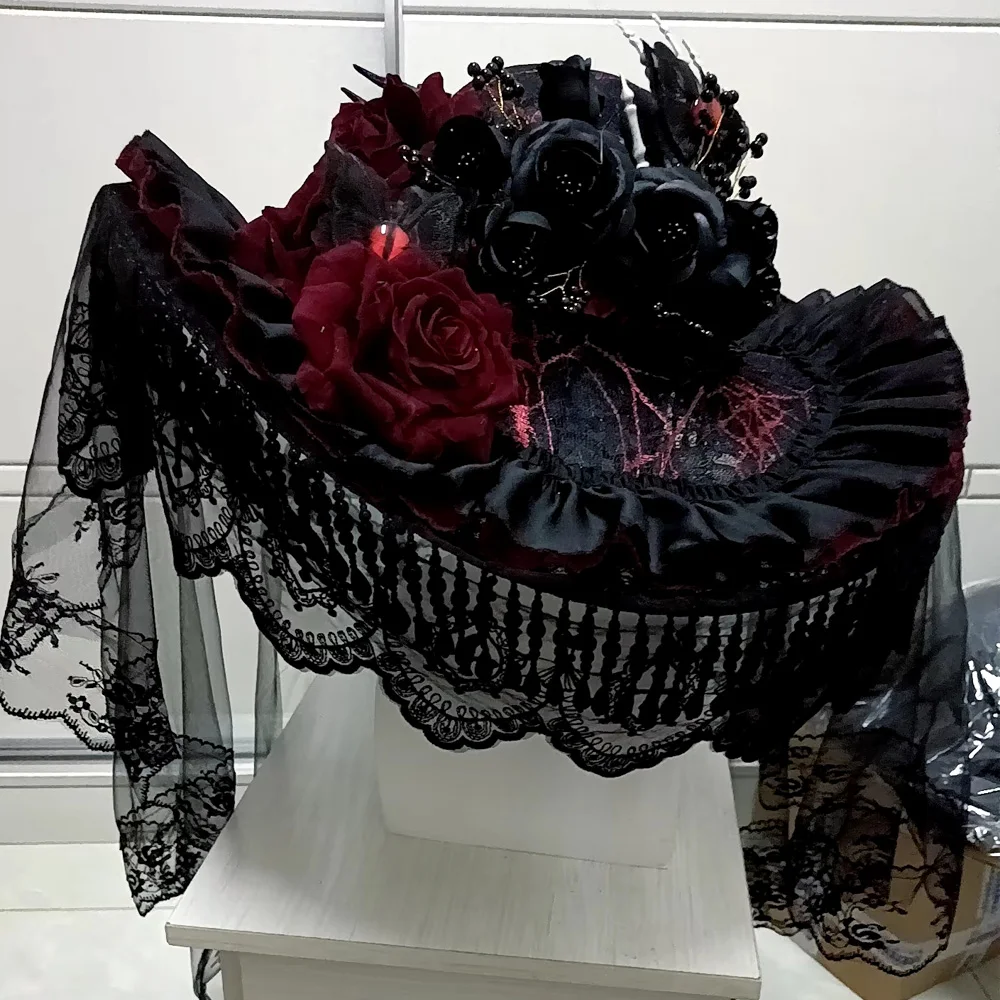 

Стимпанк кружево ручной работы винтажная повязка с бантом шляпа волшебника для взрослых готическая Лолита косплей костюм Хэллоуин вечерние панама