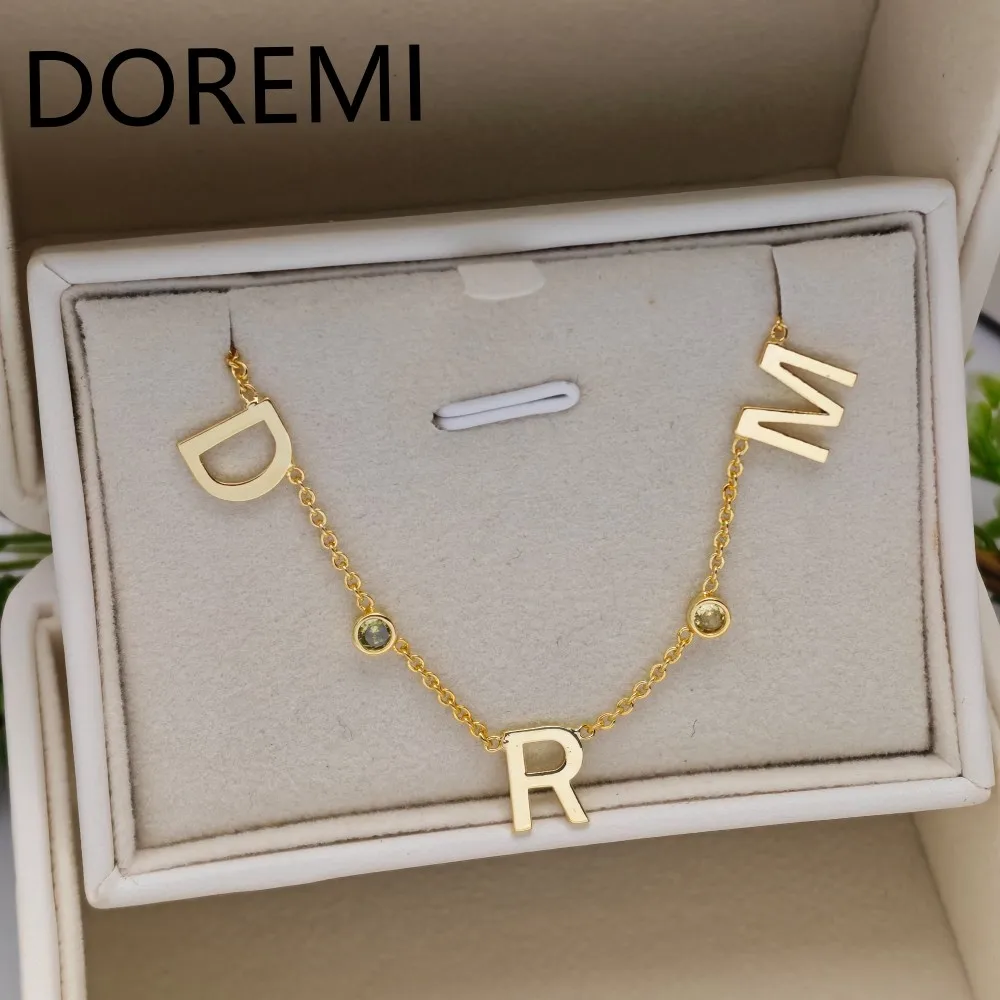  DOREMI Custom 9mm Plain Letter Necklace With 12 Birthstone Choices Personalized Fashion Jewelry Gift Box Birthday Gift Necklace