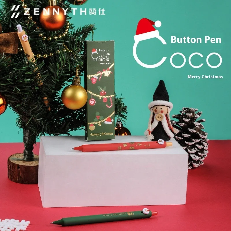Zennyth 4PCS/Set Christmas Limited Edition Gel Pen Kawaii Press Button Pen 0.5mm Black Ballpoint Pens Student Stationery Gift