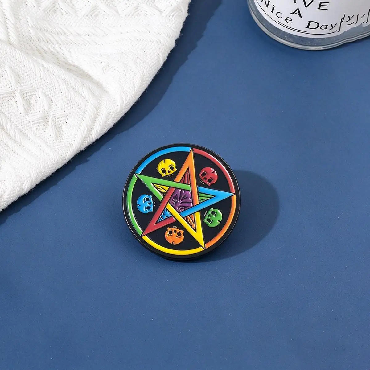 Gothic Rainbow Satan Star Pentagram Baphomet Enamel Brooch Cartoon Lapel Metal Badge Cosplay Clothing Accessories Jewelry Gifts