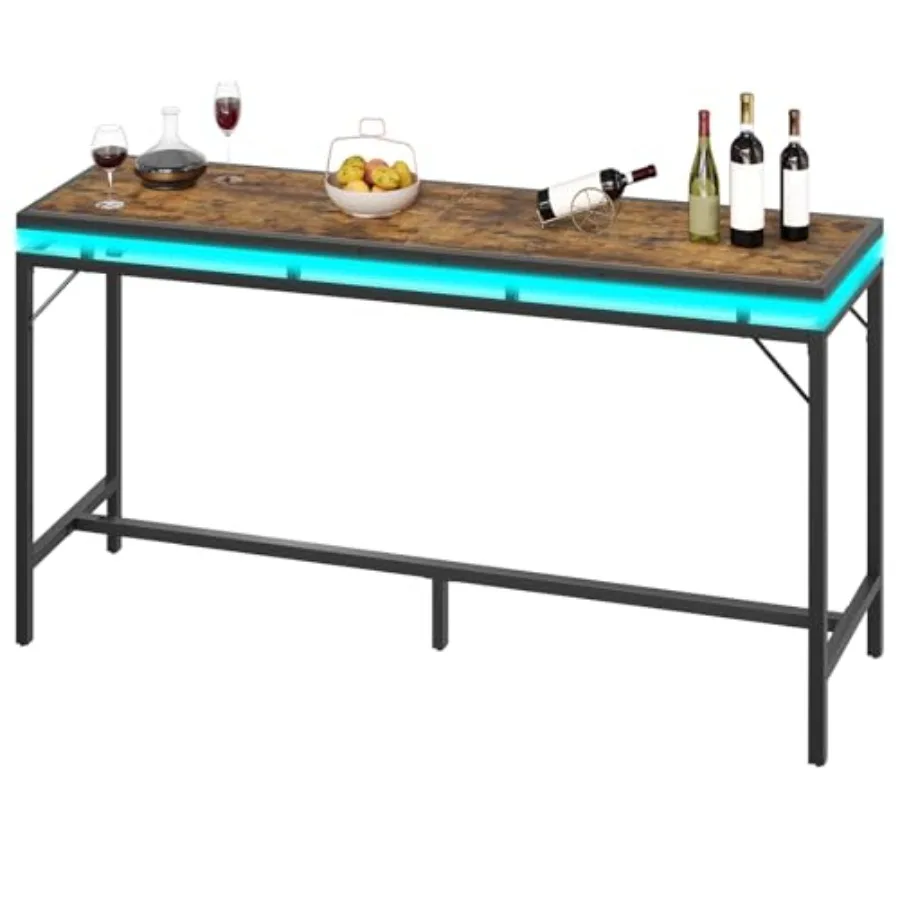 

70.9" Bar Table with LED Lights Counter Height Bar Height Table Pub Gaming Table Metal Frame for Living Room Dining Room Pub Ru