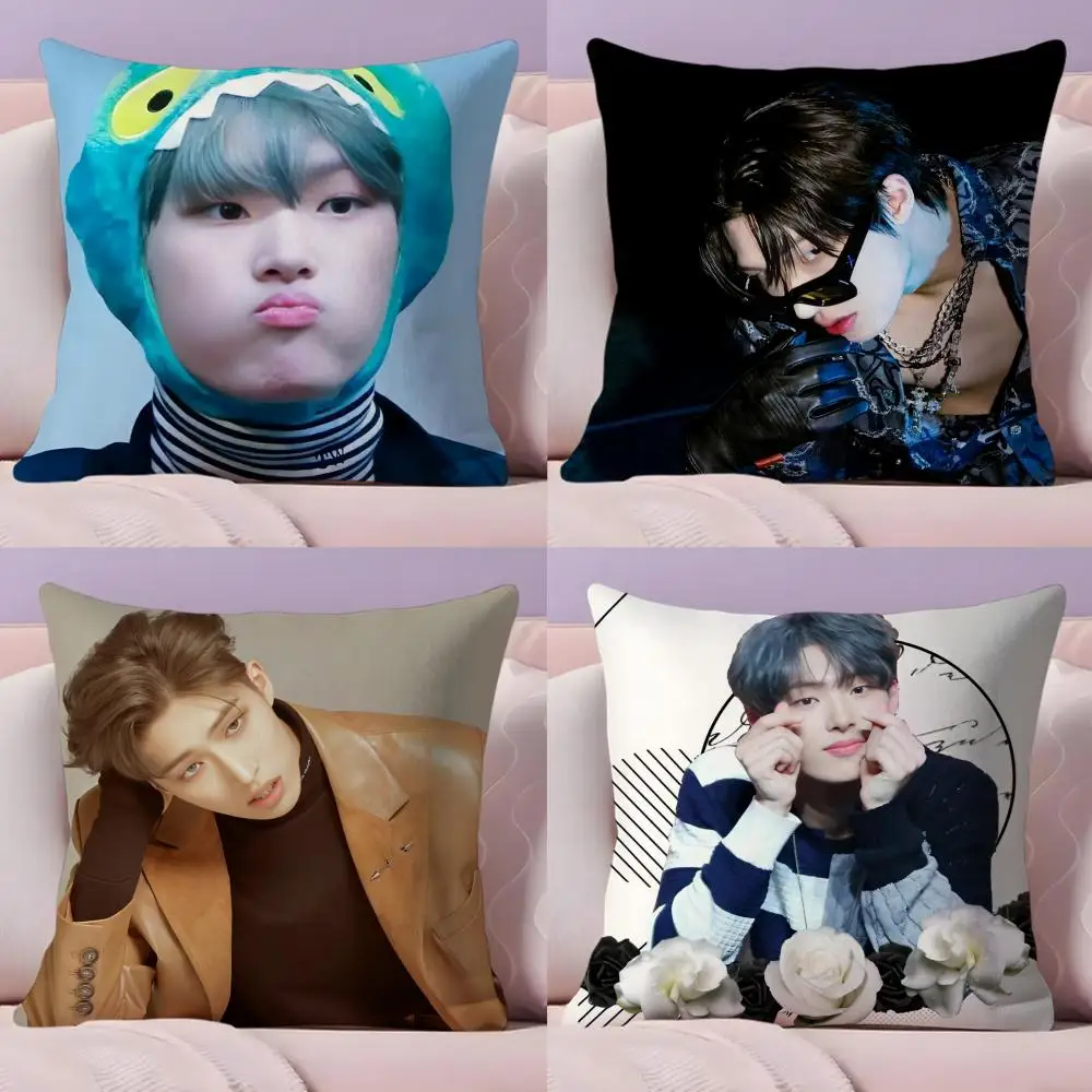 M-Mingi A-Ateez Idol Cushion Cover Plush Fabric Soft Double-Sided Printed Sofa Warm Winter Home Gift Pillow Cover