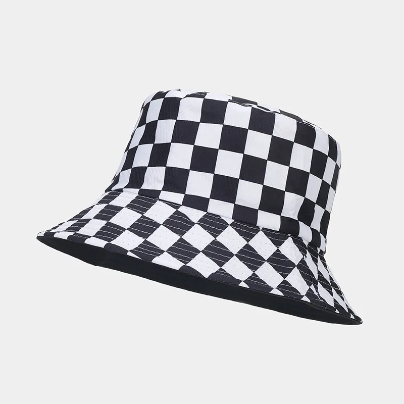 New Fashion Plaid Bob Hat Panama Bucket Hats Women Mens Reversible Travel Beach Fishing Cap Streetwear Hip Hop Caps