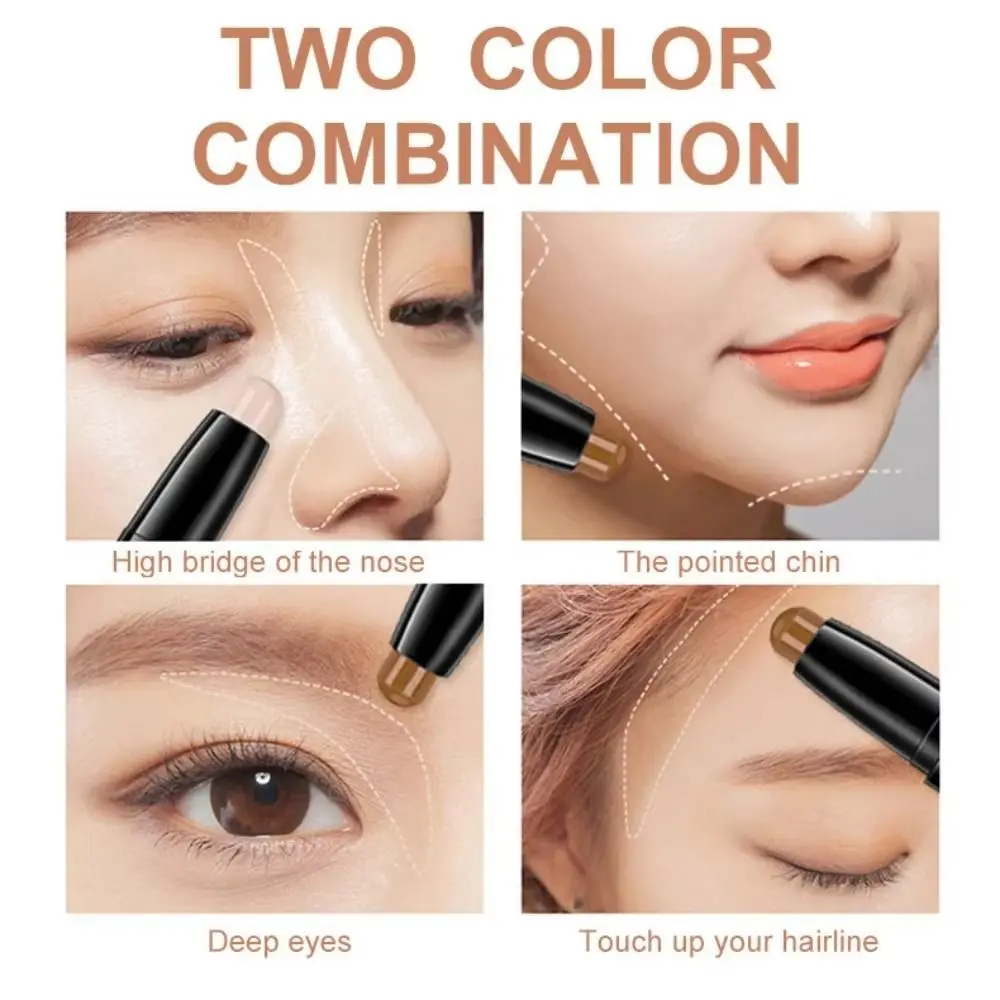 ใหม่ Double-headed V Face Contouring Stick 2-in-1 คอนซีลเลอร์ติดทนนานปากกาแต่งหน้า Face Brighten Stick