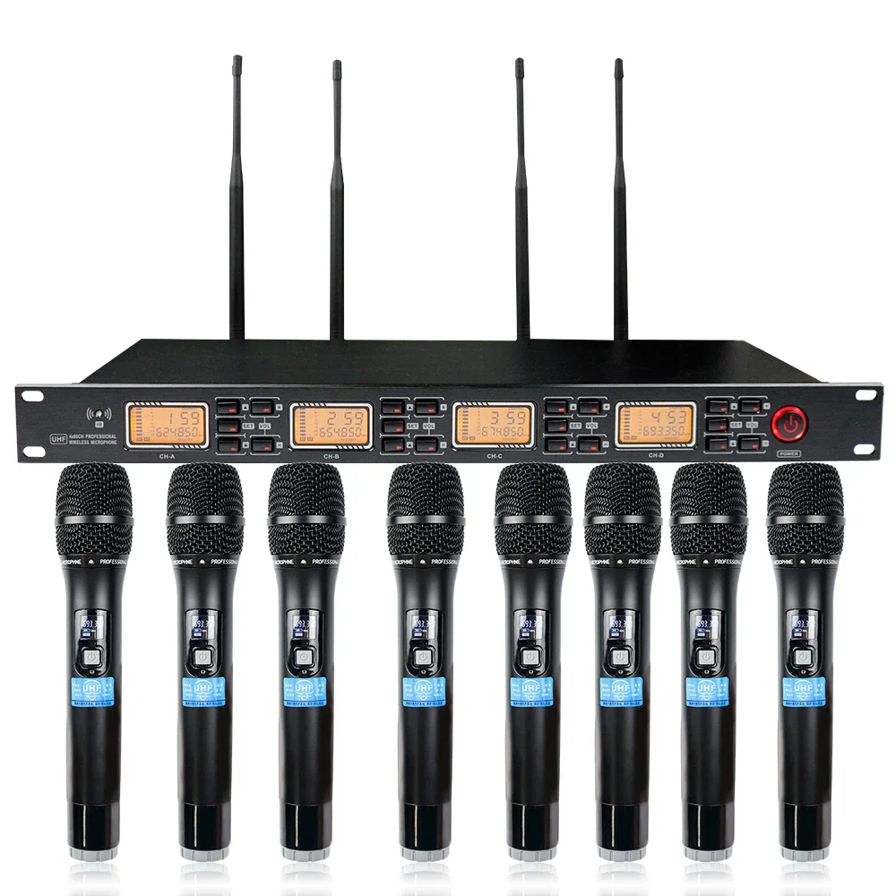 Professional 4/8 channels UHF Wireless Microphone Handheld/Skin Headset/Back Clip Lapel/Desktop Home Meeting Microphone System