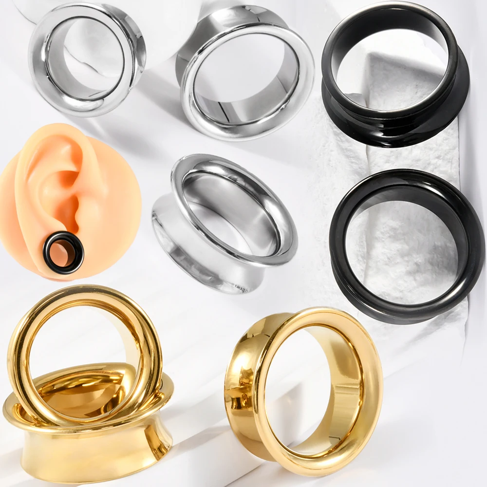1/2PCS Stainless Steel Threadless Hollow Big Horn Ear Plugs Tunnel Gauge Stretching Expander 8-25MM Body Piercing Jewelry