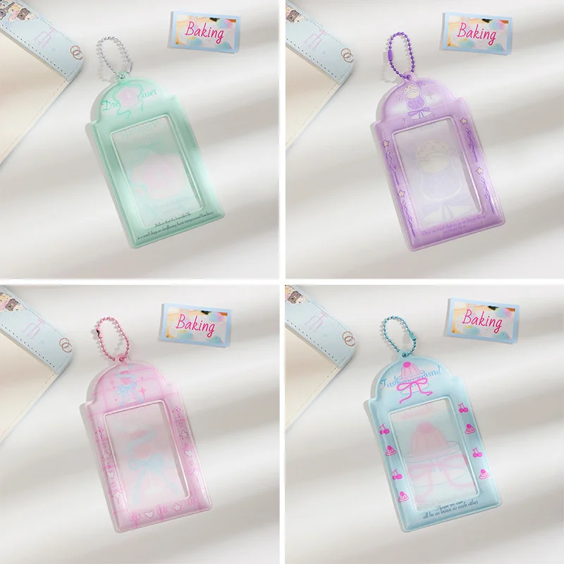 Cute Lovely Bow Card Holder Cover Bag Pendant Key Chain Idol Photocards Protector Photo Sleeves Girl 3 Inch Cartoon PVC New