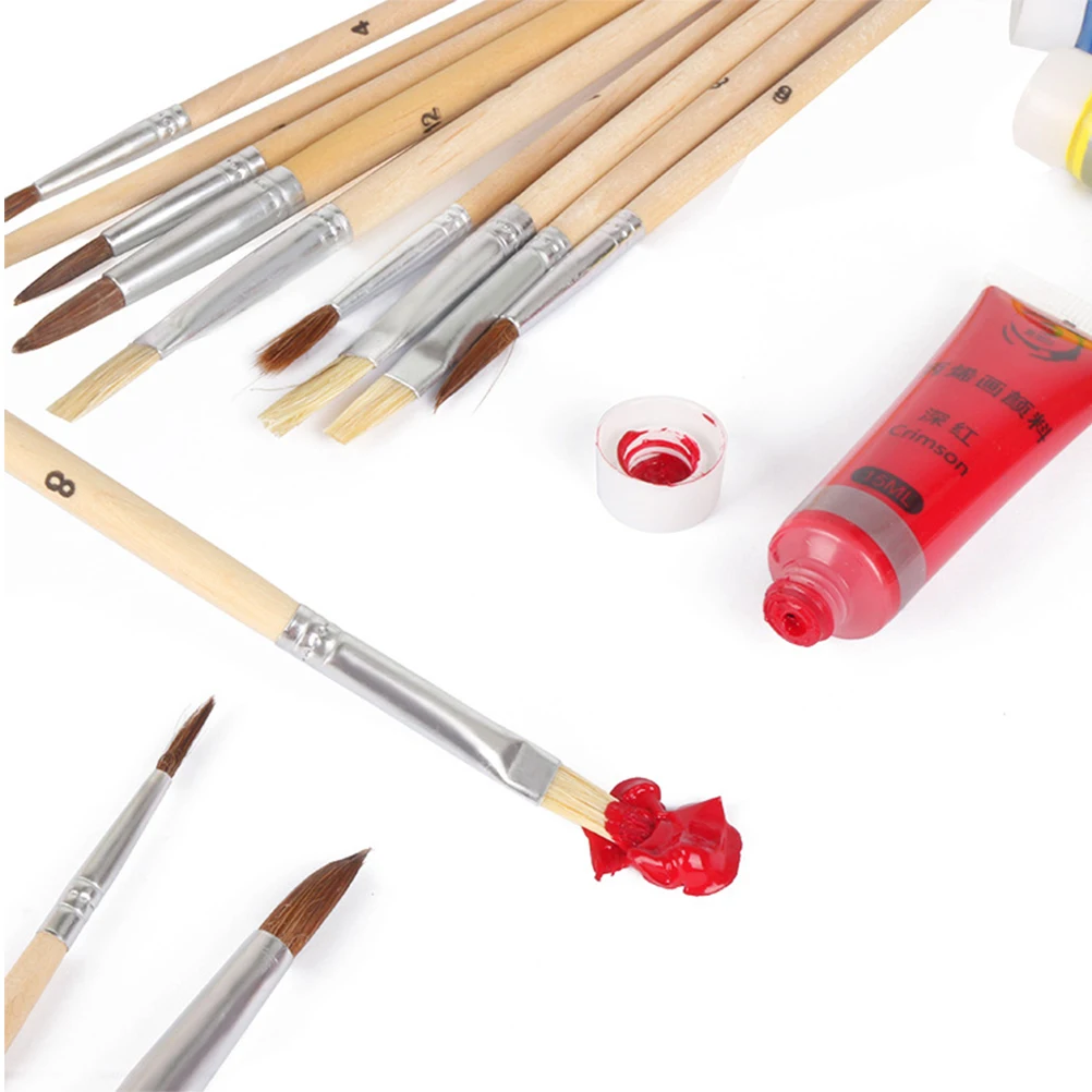 

13 Pcs Painting Brush Set Durable Wooden Wool Aluminium Oil Watercolor Brushes Washable Kid Adult Bristles Smooth Handle Easy
