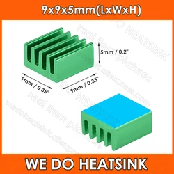 9x9x5mm Green Aluminum Cooler Heat Sink for Cooling VRM Stepper Driver MOSFET VRam Regulators With pre Applied Thermal Tapes