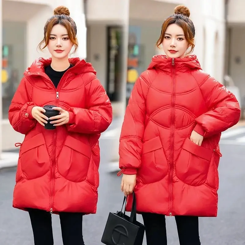 2023 New Winter Parkas Hooded Down Cotton Jacket Female Casual Loose Warm Cotton Padded Jackets Parka Outerwear Women Overcoat