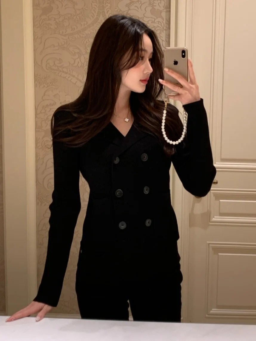 Ele ort Gebreid Vest Dames Herfst Winter Afslankpak Kraag Vintage Sle Trui Jaet Comfortabel Medium Zacht...