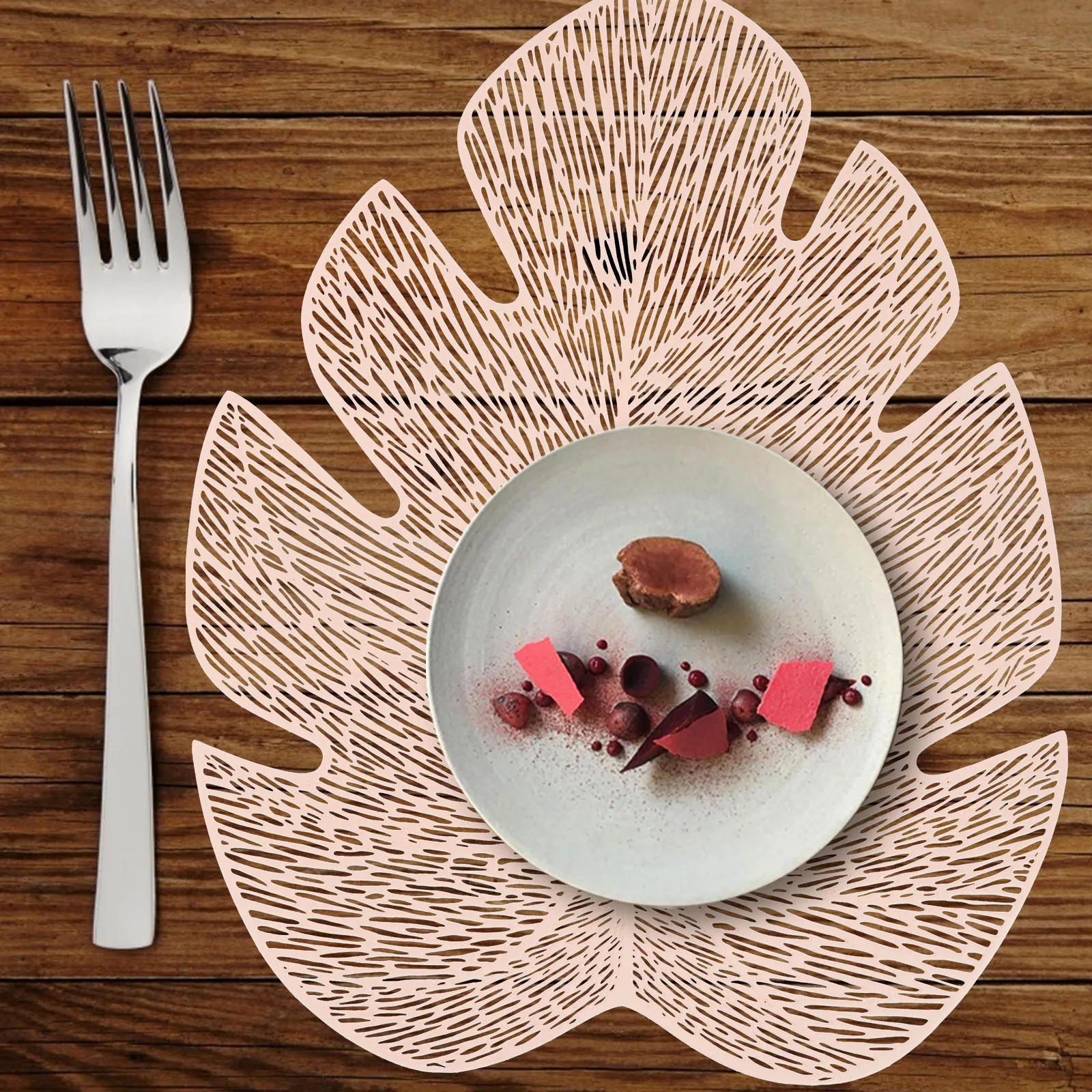 

4pcs Palm Leaf Table Mat PVC Placemats for Home Holiday Dining Insulation Non Slip Bowl Dish Pot Mats Coasters Decor Protective