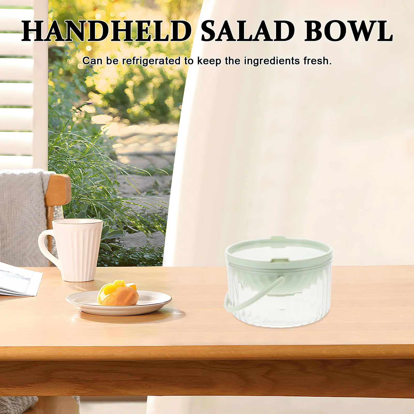 

Plastic Salad Bowl Large Container Handle Refrigerator Food Storage Organizer Tray Salad Prep Container Reusable