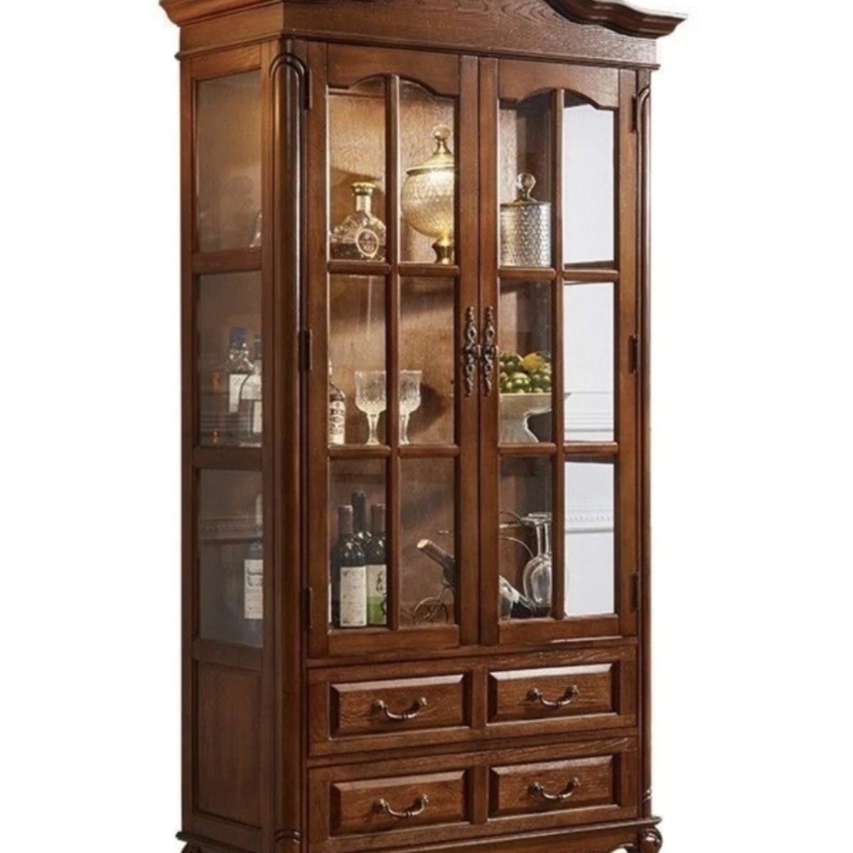 

American-Style Solid Wood Wine Cabinet Living Room Glass Door Side Cabinet European-Style Meal