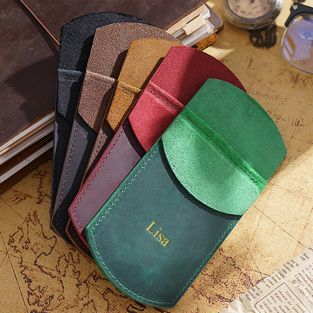 Customized name leather pen case with large capacity stationery bag, artistic leather handmade pen bag