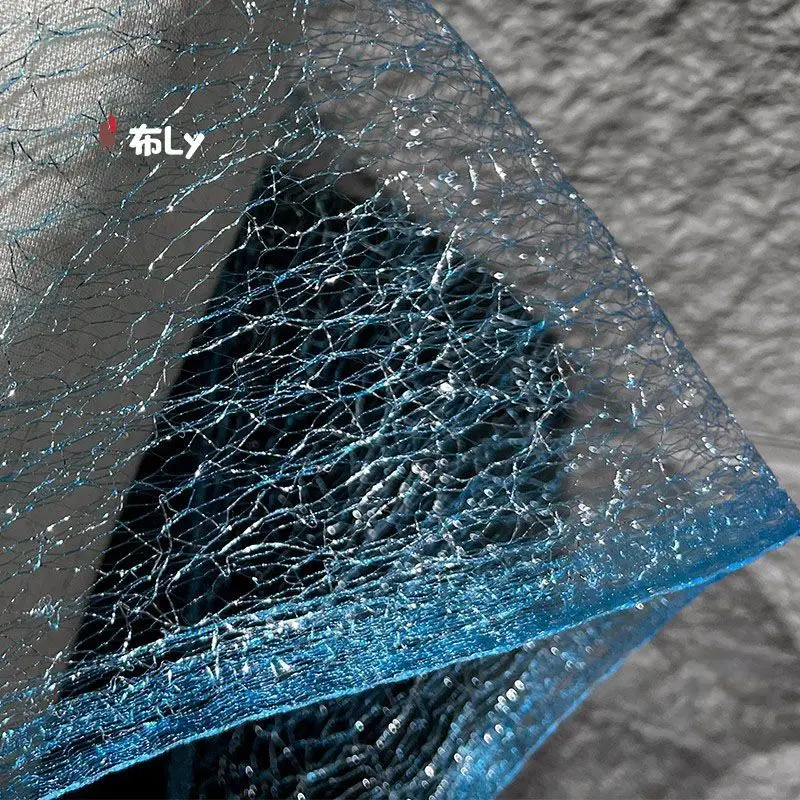 

Синий, серебристый, мягкая сетчатая ткань, полое свадебное платье, декоративный фон, дизайнерская ткань для одежды