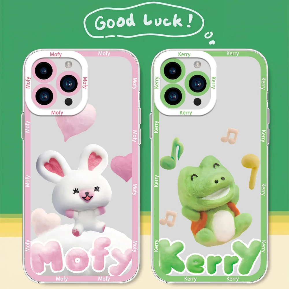 MINISO Cartoon Frog M-Mofy Friends Cute Phone Case for iPhone 12 11 13 14 15 16 Max Pro Plus Transparent Bezel Shell