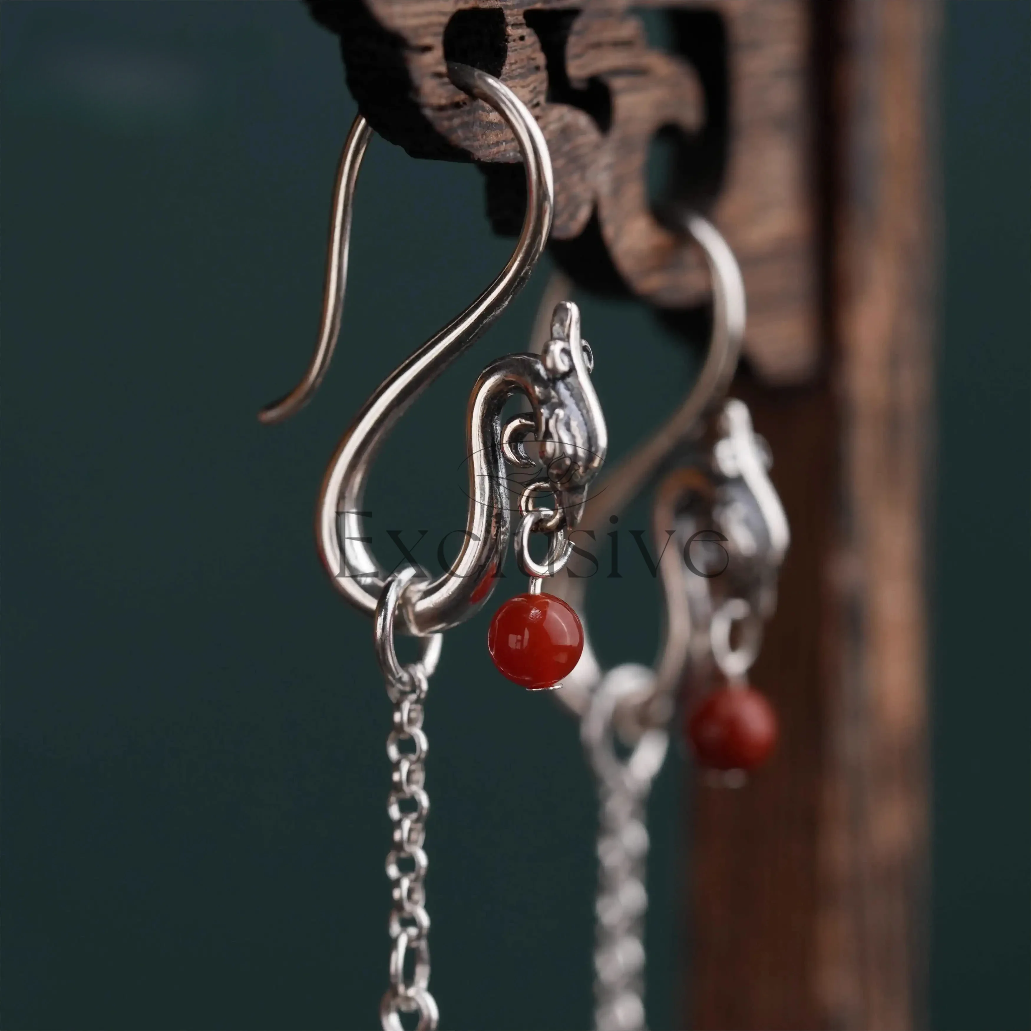 S925 Silver Phoenix Play Bead Long Versatile Detachable Phoenix Ear Hook