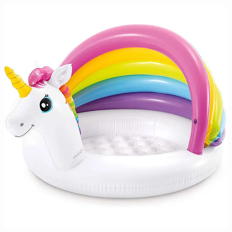 Rainbow Unicorn Design Inflatable Baby Girls Swimming Pool 1-3Y Soft Floor Bottom and Built In Sunshade Fun Outdoor Tent Pool