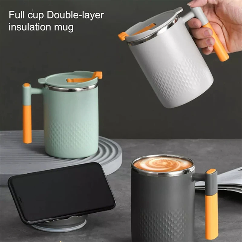 

Portable Double-layer Anti-scalding Coffee Mug 304 Stainless Steel Water Cup With Handle And Cover Leak-proof Thermos Cups Mugs