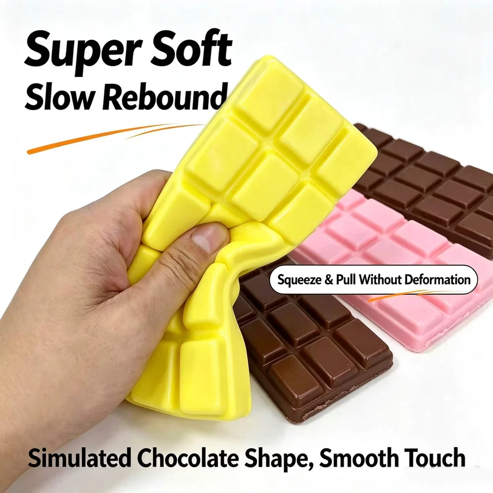 3 Pcs Simulated Chocolate Squeeze Toy PU Soft and Slow Rebound Office Stress Relief Toy Hand Relaxation Gift Desktop Ornament