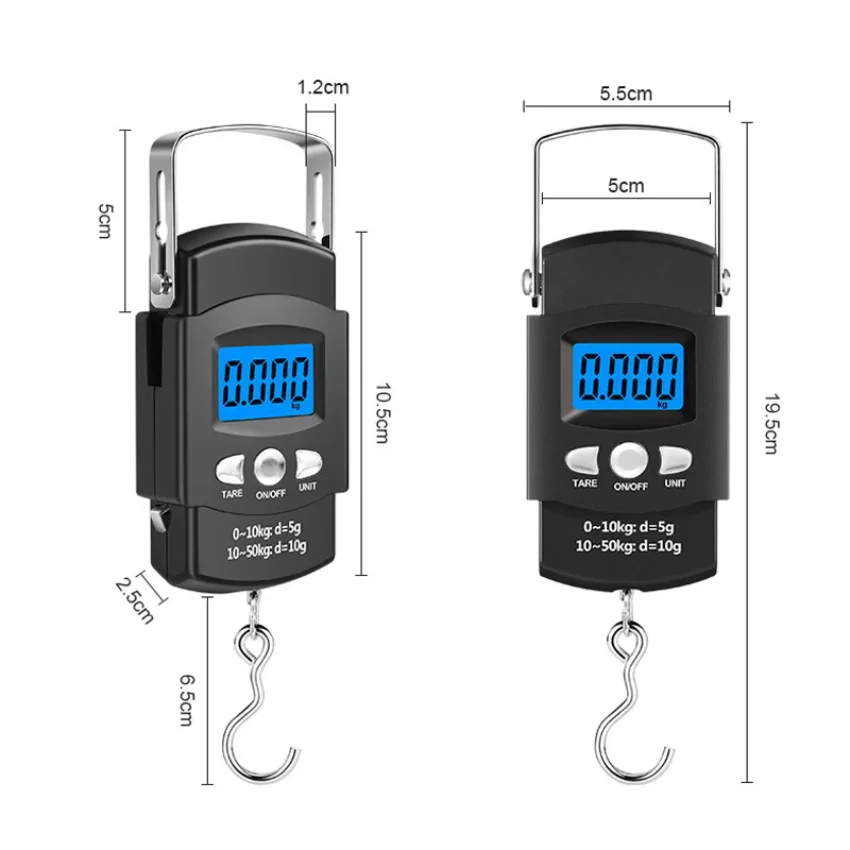 50kg/10g Portable LCD Electronic Hand Scale Travel Hanging Scale with 100cm Long Retractable Measuring Tape