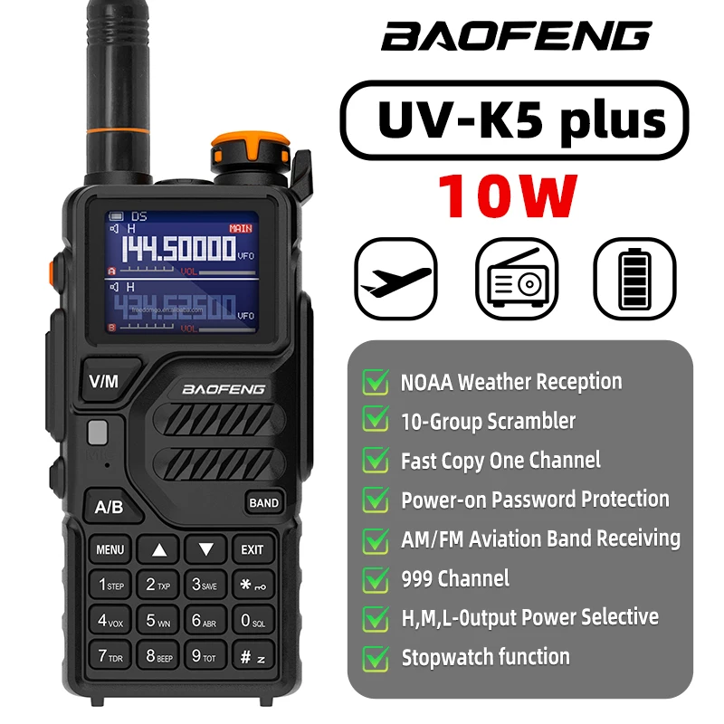 1PC UV-K5PLUS Amateur Radio, Baofeng K5PLUS 10W Outdoor Dual-Band Walkie-Talkie Handheld Radio, Used for Long-Distance Communica