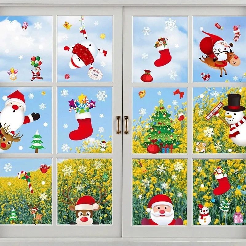 MissDeer Christmas Santa Claus Elk Wall Stickers Window Decor Merry Christmas Stickers For Home Xmas Gifts Happy New Year 2024