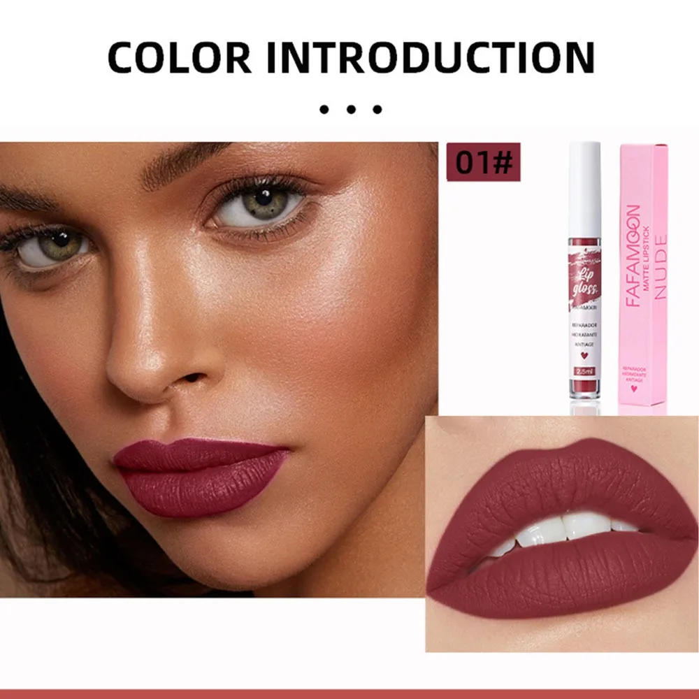 Sexy Long Lasting Velvet Matte Nude Lip Gloss Lip Makeup Non-stick Cup Matte Lipstick Make-up Cosmetic Liquid Lipstick Women