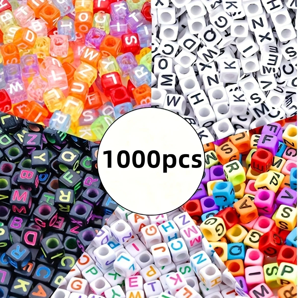 1000pcs/5 Colors Vibrant Square Letter Pattern Acrylic Beads for Jewelry Making -  Tools for Creative Designs - Perfect for DIY